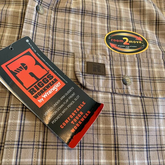 Wrangler Riggs Workwear Shirt Men's XL Tan Plaid Long Sleeve - Picture 4 of 14